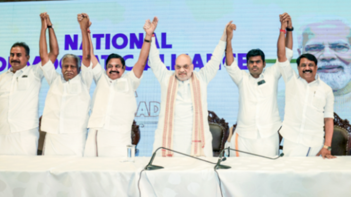 Amit Shah joins hands leader K Annamalai, All India Anna Dravida Munnetra Kazhagam (AIADMK)