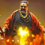 Nandamuri Balakrishna’s intense action look from the Akhanda 2 movie poster with fiery background and powerful visual effects.