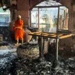 Charred remains at the Goa nightclub where a fire broke out due to a cylinder blast, in North Goa district, Sunday, Dec. 7, 2025.