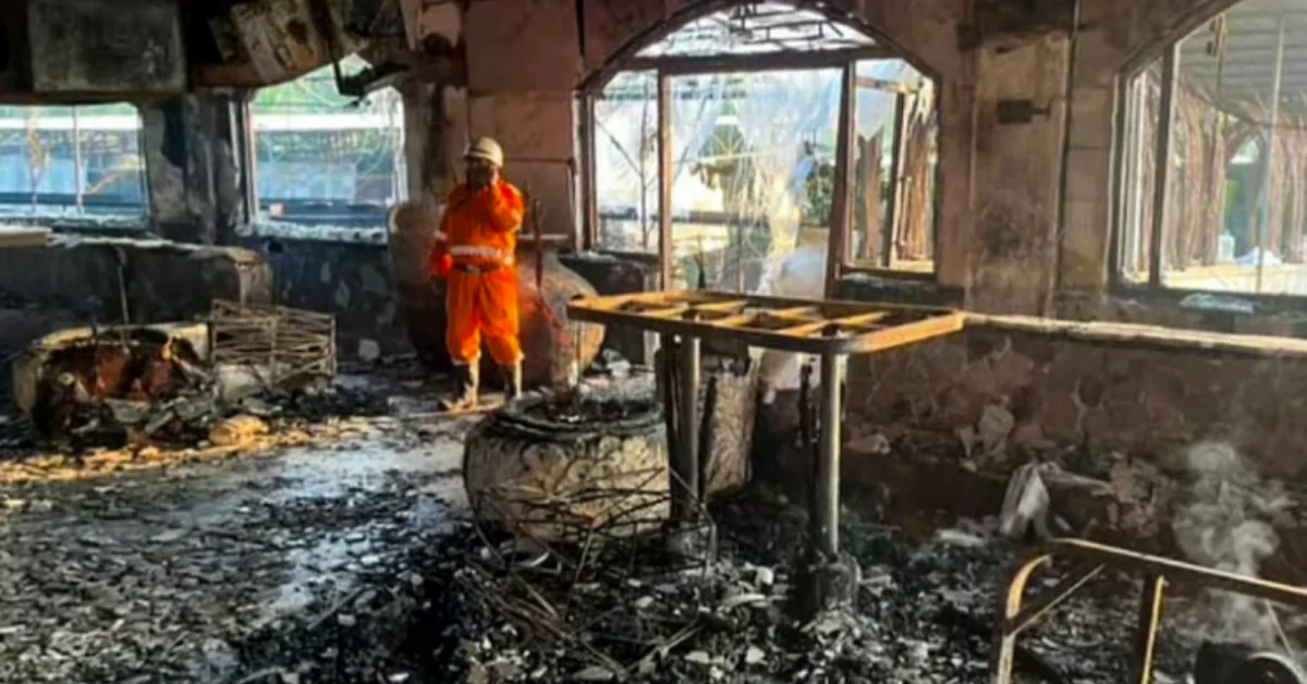 Charred remains at the Goa nightclub where a fire broke out due to a cylinder blast, in North Goa district, Sunday, Dec. 7, 2025.