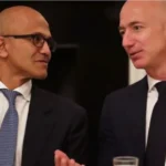 Microsoft's Satya Nadella (left) and Amazon founder Jeff Bezos (right)
