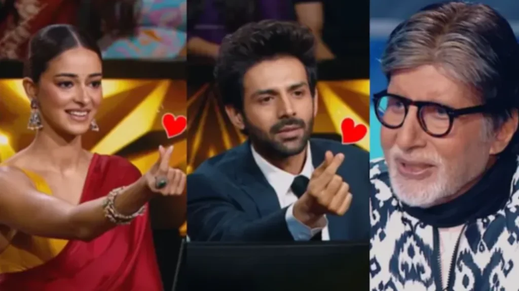 In KBC 17  Ananya Panday and Kartik Aaryan with Amitabh Bachchan