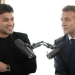 French President Emmanuel Macron speaking during a podcast conversation with Raj Shamani about India-France AI partnership and innovation collaboration