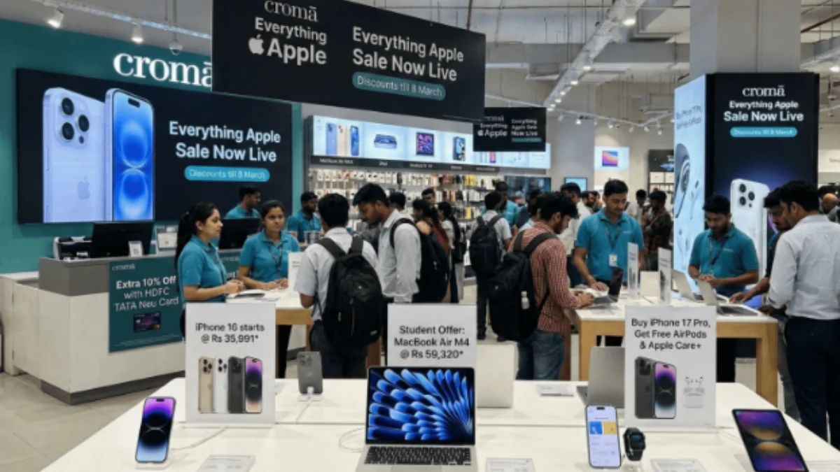 Croma Everything Apple Sale offer on iPhone 16 and MacBook Air M4 with exchange and bank discount India