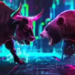 Share market trading screen showing Sensex and Nifty 50 gains during Indian stock market session