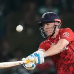 England's captain Harry Brook hits a six during the T20 World Cup cricket match between England and Pakistan in Pallekele, Sri Lanka