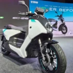 Yamaha EC-06 electric scooter 2026 model displayed with modern LED lights and digital dashboard in urban setting