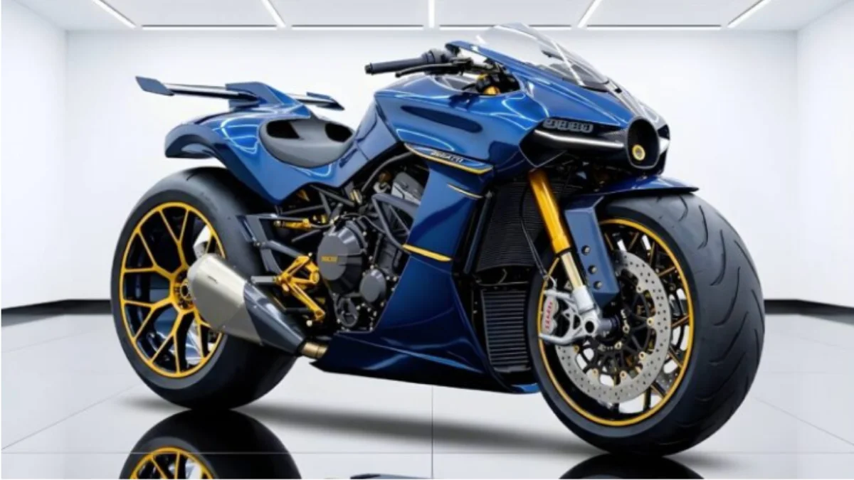 Bugatti quad-turbo superbike concept futuristic hyper motorcycle with aggressive design and carbon fiber body