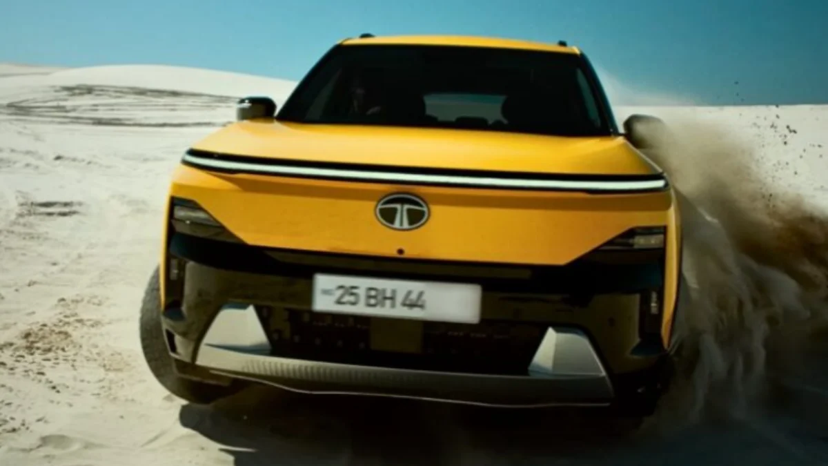 Tata Sierra EV electric SUV front design with modern LED lights and futuristic styling