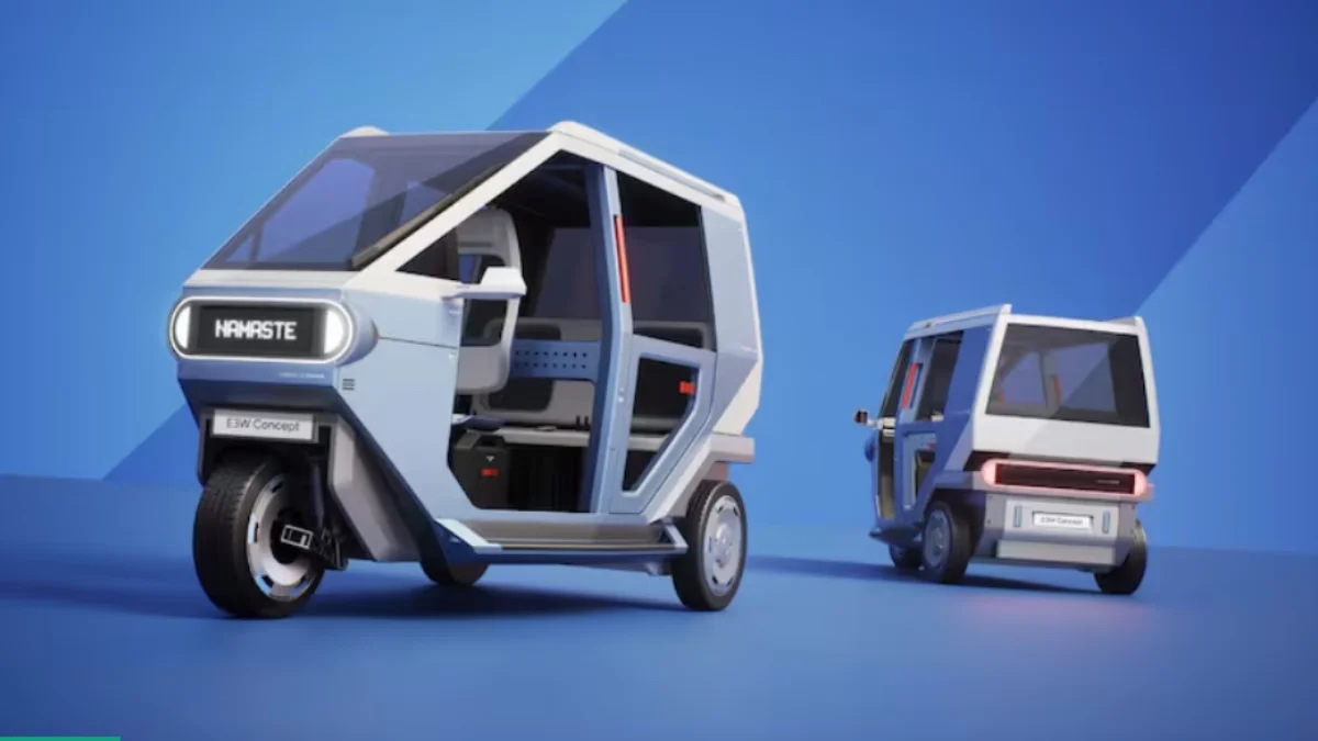 Hyundai and TVS electric three wheeler concept vehicle showcased for India EV mobility project