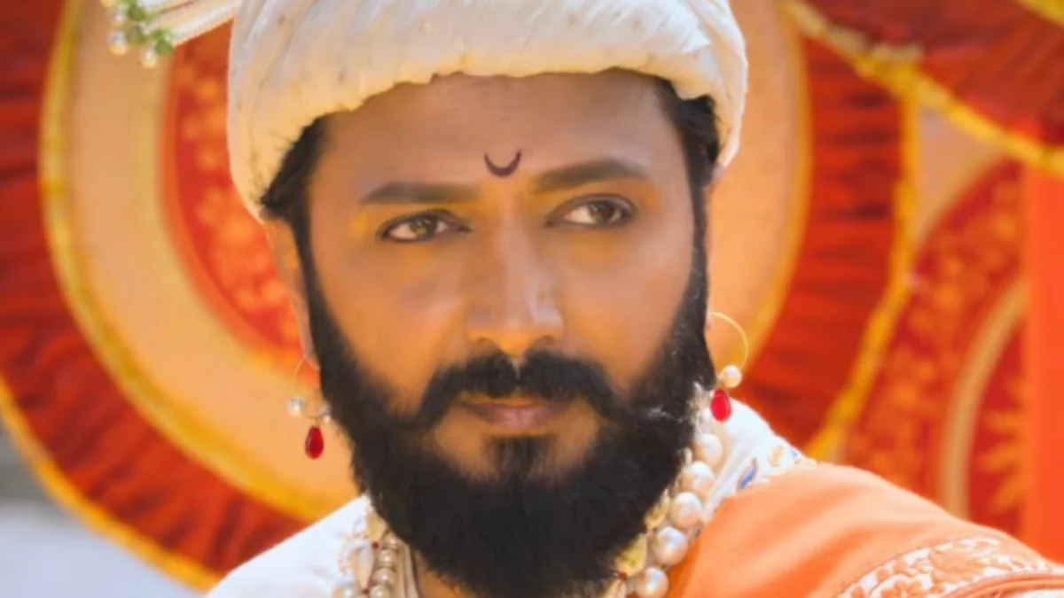 Riteish Deshmukh in Raja Shivaji movie poster celebrating historic box office success in Marathi cinema