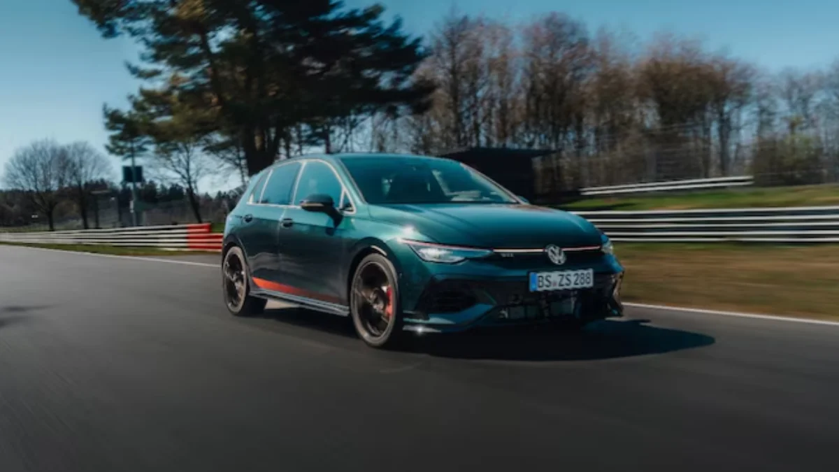 Volkswagen Golf GTI Edition 50 performance hatchback setting Nürburgring lap record as fastest front-wheel drive production car