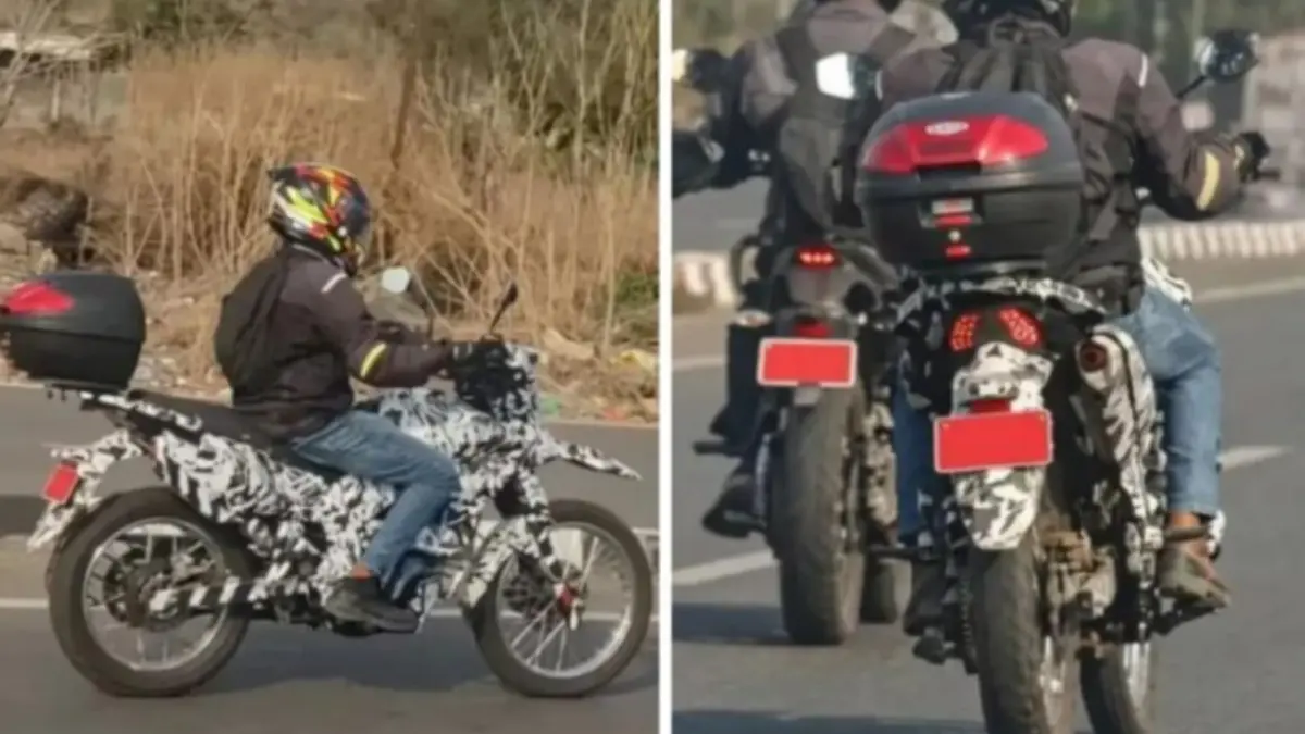 Bajaj upcoming adventure motorcycle spotted testing on Indian roads with off-road suspension, spoked wheels and touring-focused design.