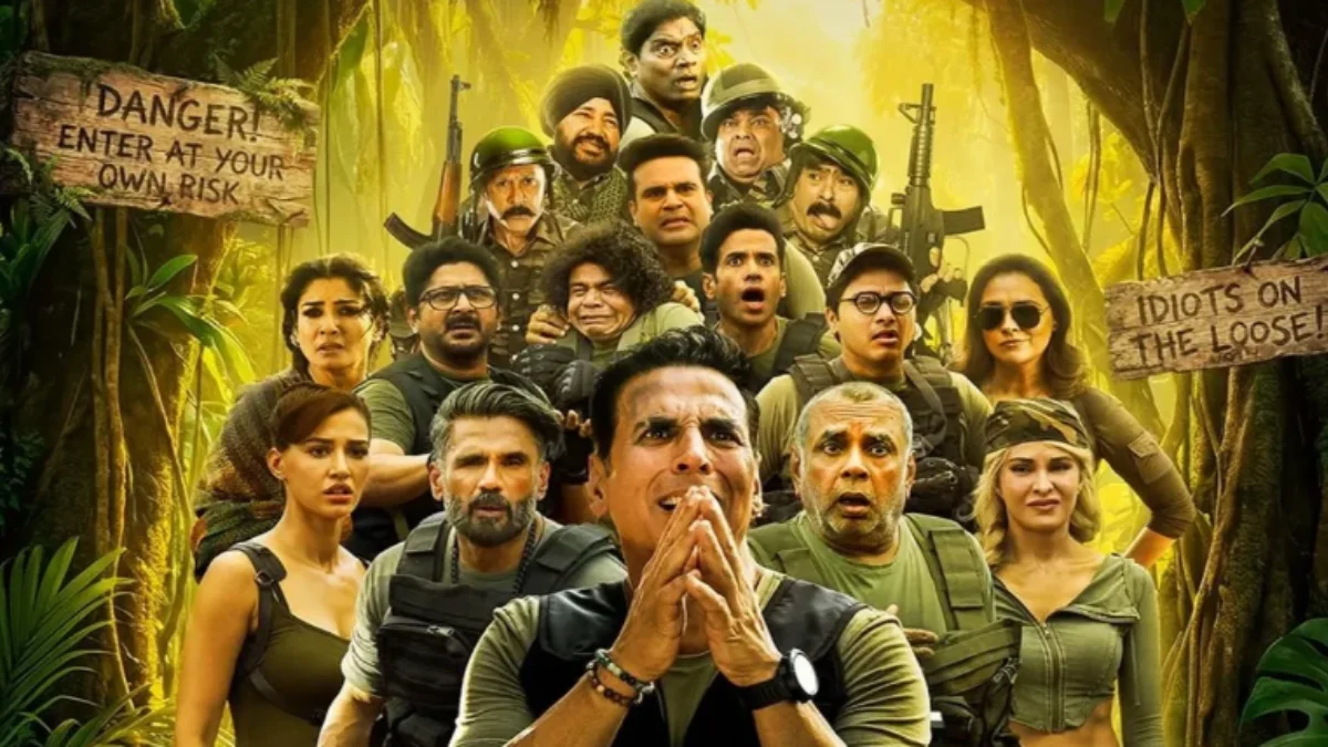 Akshay Kumar and the star cast of Welcome To The Jungle during a grand trailer launch event on a custom-built mega set.