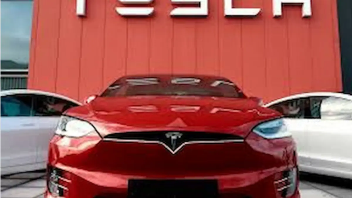 Tesla Model Y displayed at Tesla Experience Centre in Hyderabad India 2026