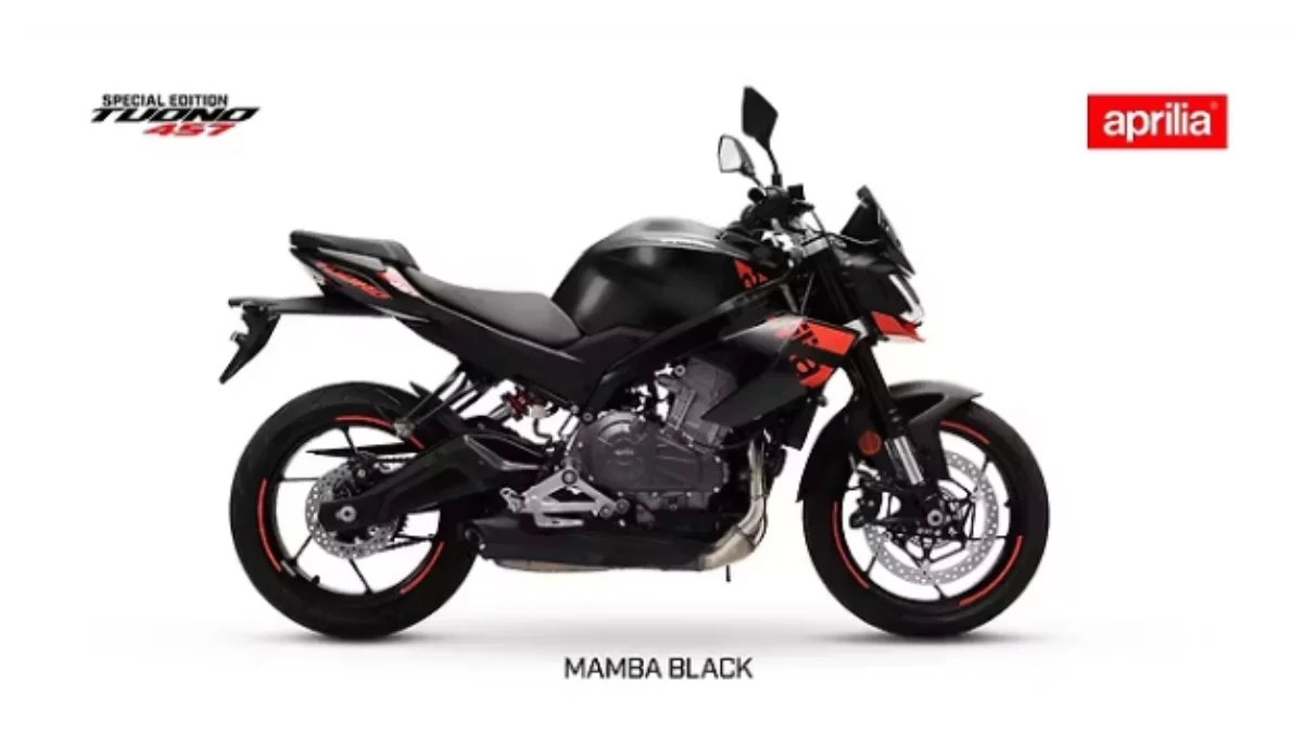 2026 Aprilia Tuono 457 Special Edition motorcycle in Mamba Black colour with premium streetfighter styling and TFT display.