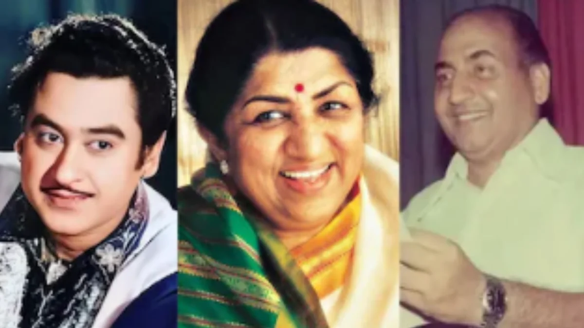Mohammed Rafi and Lata Mangeshkar recording the classic song Teri Bindiya Re from the Bollywood film Abhimaan with Kishore Kumar story context